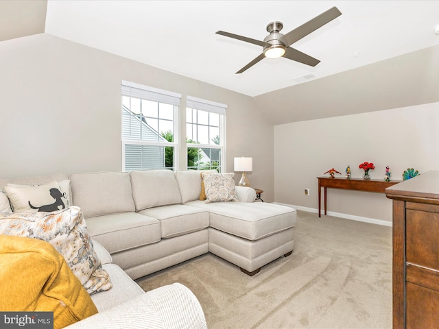 4714 De Invierno, Mount Airy, MD 21771 - carpeted living room featuring lofted ceiling and a ceiling fan