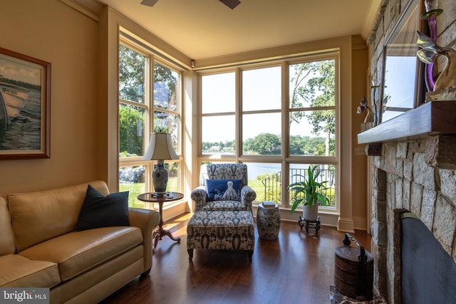 1864 Milvale Rd, Annapolis, MD 21409 - sitting room with a water view, wood finished floors, and a ceiling fan