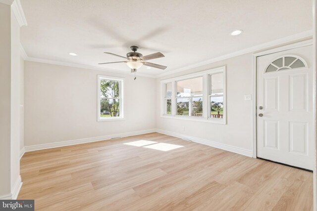 1611 Hudson Hollow Rd, Stephens City, VA 22655 - foyer featuring light wood-type flooring, a ceiling fan, recessed lighting, and ornamental molding