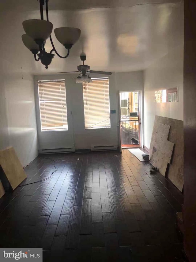 2914 Rutledge St, Philadelphia, PA 19134 - entryway with dark wood finished floors, a baseboard heating unit, and a ceiling fan