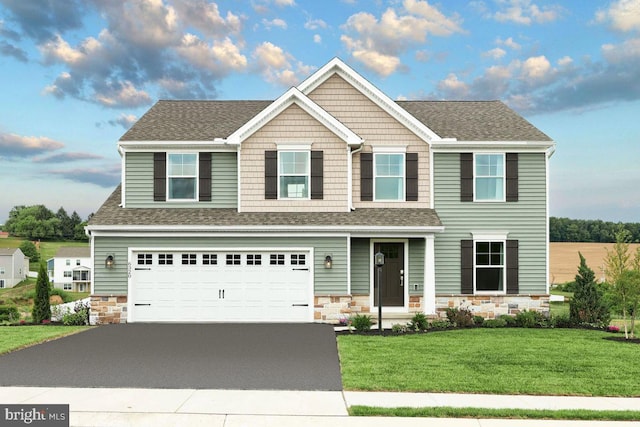 606 Montgomery Ave Lot 45, Pennsburg, PA 18073 - craftsman inspired home featuring asphalt driveway, an attached garage, a front lawn, stone siding, and roof with shingles