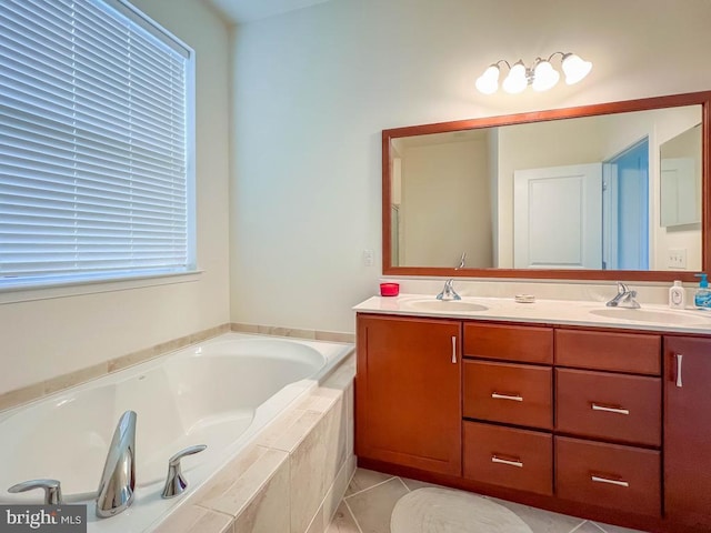245 Carson Way, Yardley, PA 19067 - bathroom with double vanity, a garden tub, plenty of natural light, and tile patterned flooring