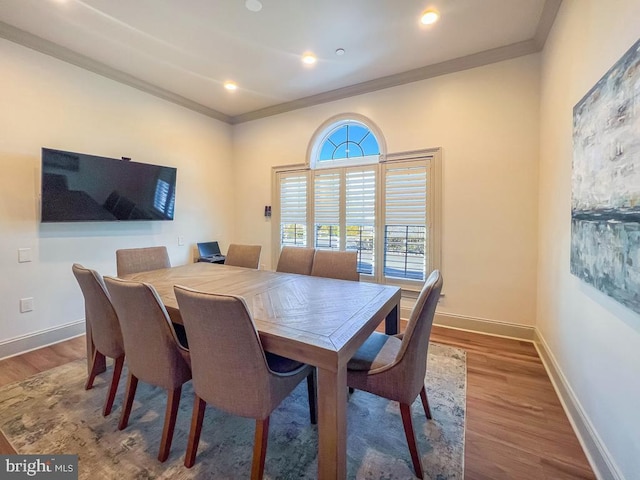 245 Carson Way, Yardley, PA 19067 - dining room with crown molding, wood finished floors, baseboards, and recessed lighting