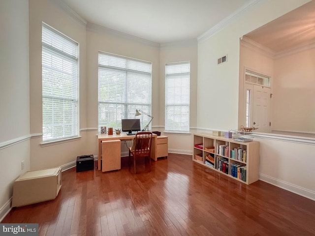 245 Carson Way, Yardley, PA 19067 - office with hardwood / wood-style flooring, plenty of natural light, ornamental molding, and baseboards