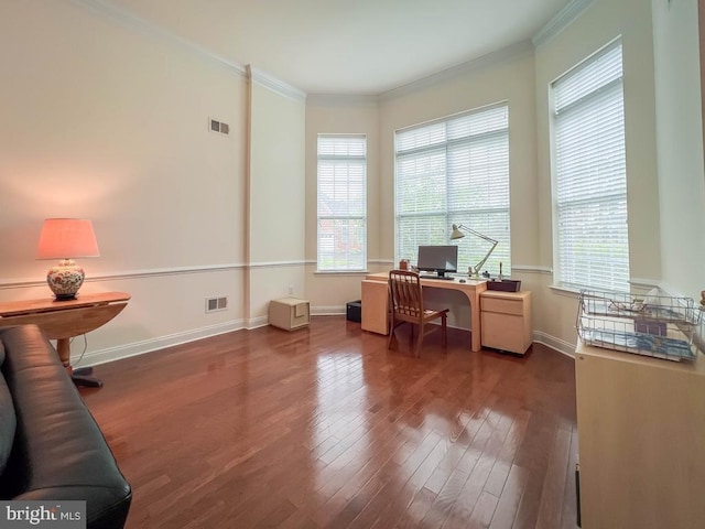 245 Carson Way, Yardley, PA 19067 - home office featuring wood finished floors, ornamental molding, plenty of natural light, and baseboards