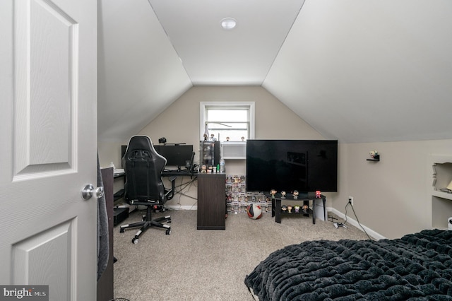 1075 Fireside Ave, Trenton, NJ 08618 - bedroom with carpet, vaulted ceiling, and an office area