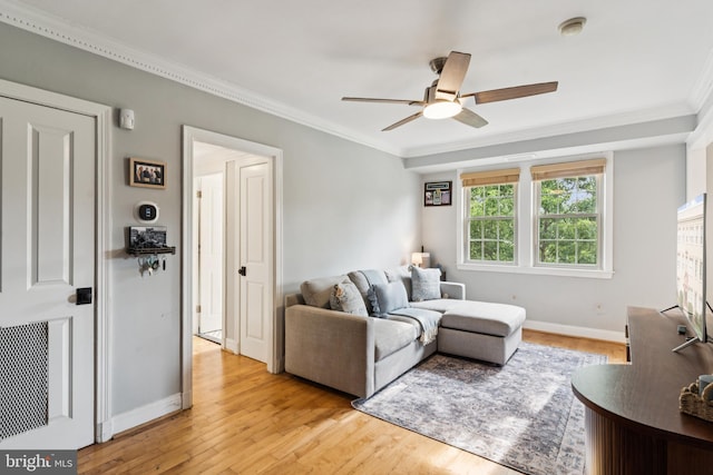 2625 3rd St NE Unit 306, Washington, DC 20002 - living room with a ceiling fan, light wood-style flooring, and crown molding