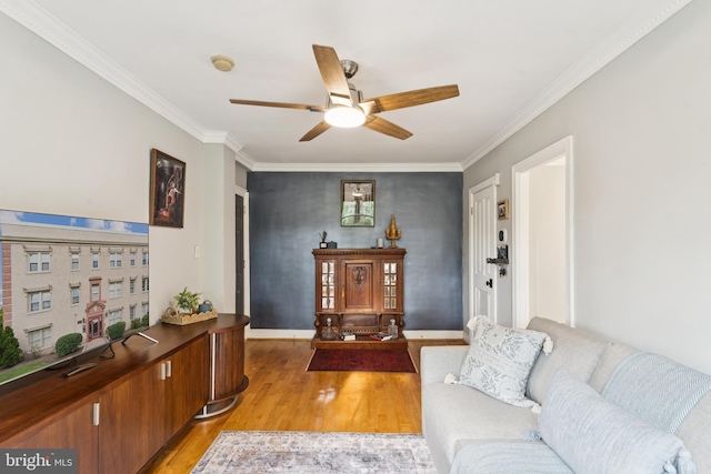 2625 3rd St NE Unit 306, Washington, DC 20002 - living room with light wood-style flooring, a ceiling fan, and crown molding