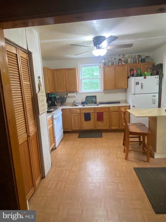 6752 Harding Hwy, Mays Landing, NJ 08330 - kitchen featuring white appliances, ceiling fan, and light countertops
