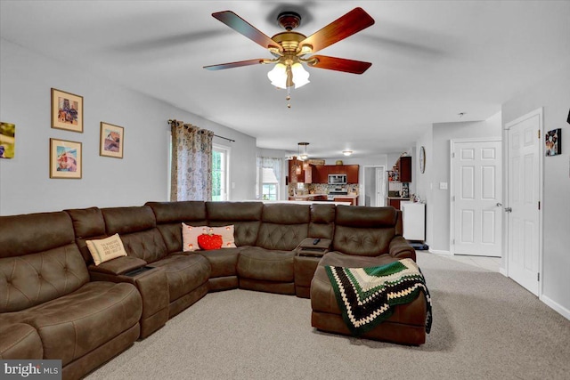509 W Reeser St, Leesport, PA 19533 - living room featuring a ceiling fan and light colored carpet