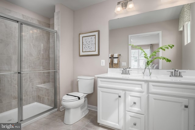 642A Shannon Dr S, Greencastle, PA 17225 - full bath featuring toilet, double vanity, a shower stall, baseboards, and tile patterned floors
