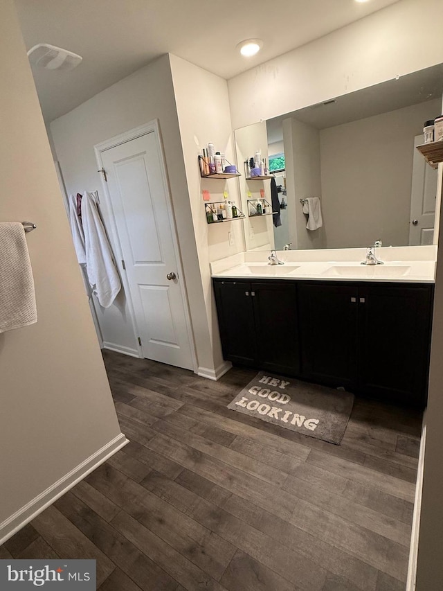 11 Autumn Ln, Egg Harbor Twp, NJ 08234 - bathroom with wood finished floors, double vanity, baseboards, and recessed lighting