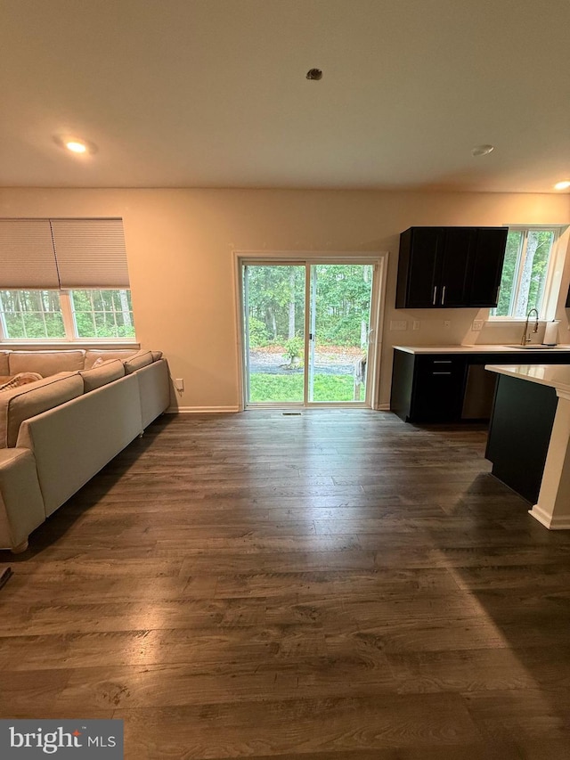 11 Autumn Ln, Egg Harbor Twp, NJ 08234 - unfurnished living room with a sink, dark wood-type flooring, recessed lighting, and baseboards