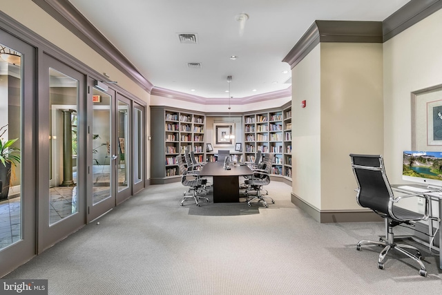 851 N Glebe Rd Unit 1413, Arlington, VA 22203 - carpeted office featuring french doors, crown molding, and built in features