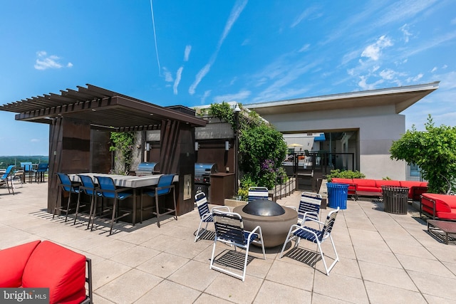 851 N Glebe Rd Unit 1413, Arlington, VA 22203 - view of patio / terrace with a pergola, an outdoor hangout area, an outdoor kitchen, and outdoor dining area