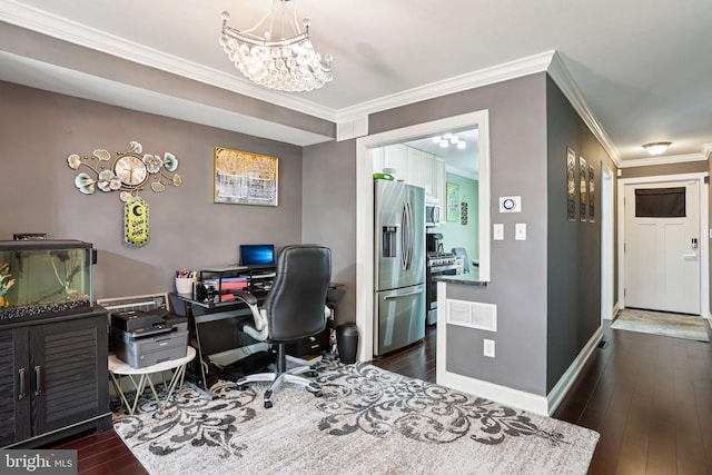 2203 Pyle St, Wilmington, DE 19805 - office space featuring a chandelier, crown molding, and dark wood-style flooring