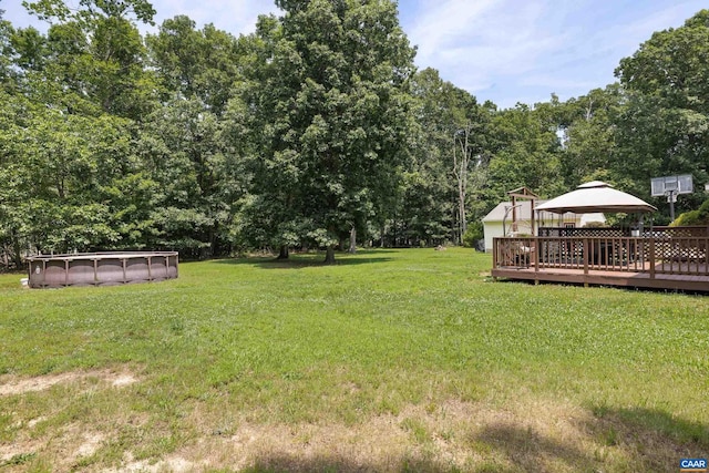 366 Saint Ivy Ave, Troy, VA 22974 - view of grassy yard featuring a gazebo, an outdoor pool, and a wooden deck