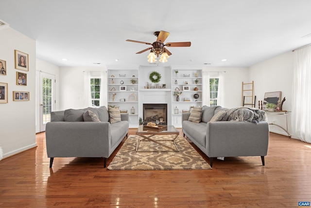 366 Saint Ivy Ave, Troy, VA 22974 - living room with ceiling fan, wood finished floors, recessed lighting, and a glass covered fireplace