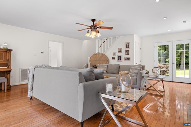 366 Saint Ivy Ave, Troy, VA 22974 - living area featuring light wood-style floors, a ceiling fan, stairway, recessed lighting, and french doors