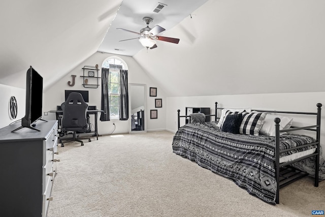 366 Saint Ivy Ave, Troy, VA 22974 - bedroom with light colored carpet, lofted ceiling, a desk, and a ceiling fan