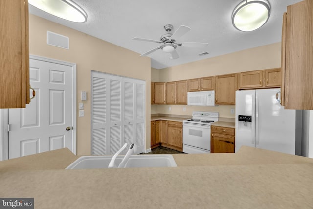 2495 Amber Orchard Ct E Unit 101, Odenton, MD 21113 - kitchen with white appliances, a sink, ceiling fan, and light countertops