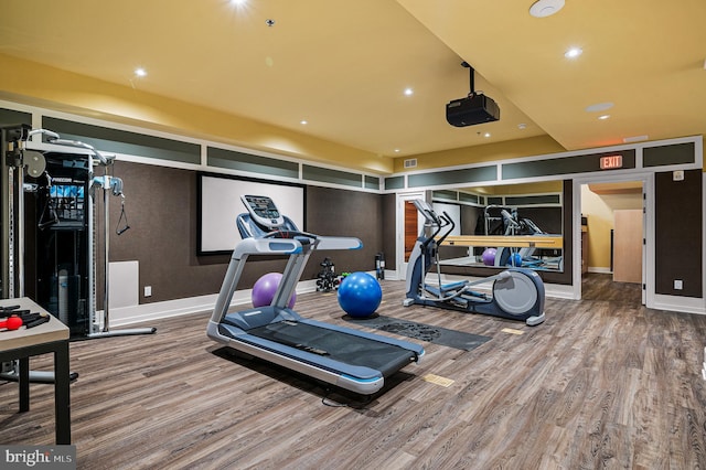 2029 E Buckshutem Rd, Millville, NJ 08332 - exercise area featuring wood finished floors and recessed lighting