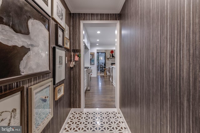 8 Rockland Vue Ct, Towson, MD 21204 - hallway with tile patterned floors and crown molding