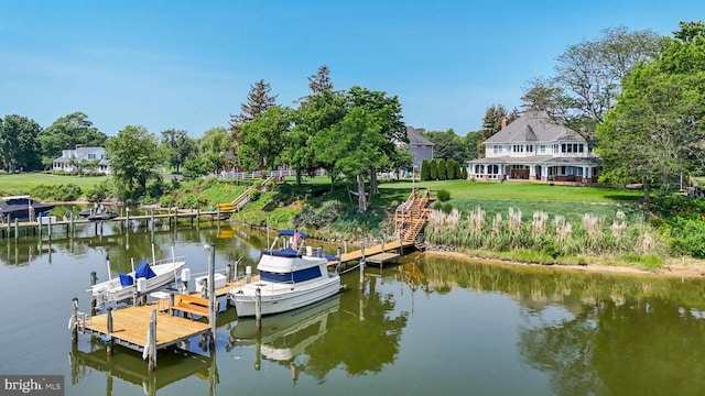 3950 Island Crk, Broomes Island, MD 20615 - dock area with a water view, boat lift, and a yard
