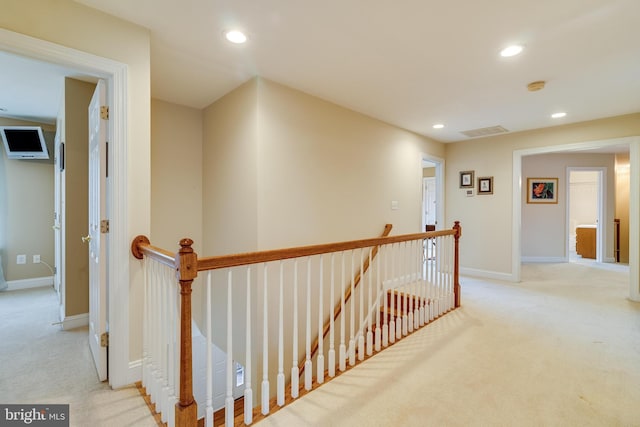 3950 Island Crk, Broomes Island, MD 20615 - hallway featuring an upstairs landing, carpet floors, and recessed lighting