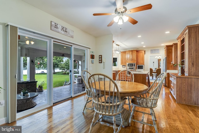 3950 Island Crk, Broomes Island, MD 20615 - dining area with light wood-style floors, a ceiling fan, and recessed lighting