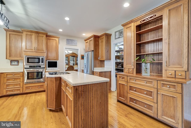 3950 Island Crk, Broomes Island, MD 20615 - kitchen with stainless steel appliances, open shelves, light wood-style floors, light countertops, and recessed lighting