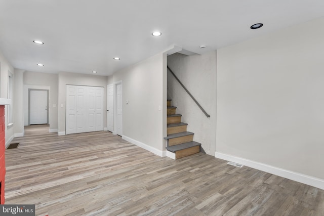 218 Sewell Ave, Hamilton, NJ 08610 - foyer with wood finished floors, baseboards, recessed lighting, and stairs