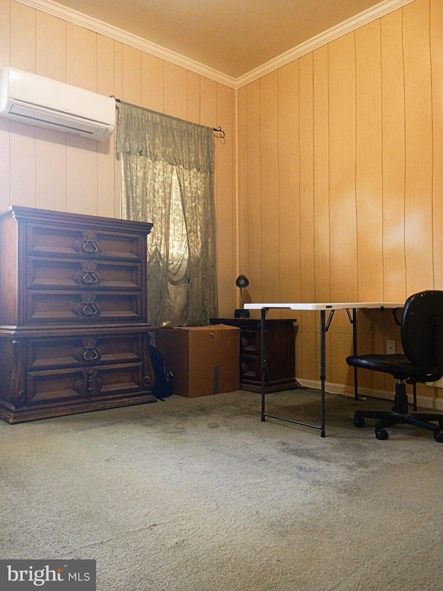 916 S Carey St, Baltimore, MD 21223 - carpeted home office featuring a wall mounted AC and crown molding