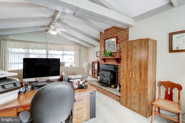 1534 Benton Hollow Rd, Drumore, PA 17518 - office space featuring ceiling fan, light colored carpet, and a wood stove