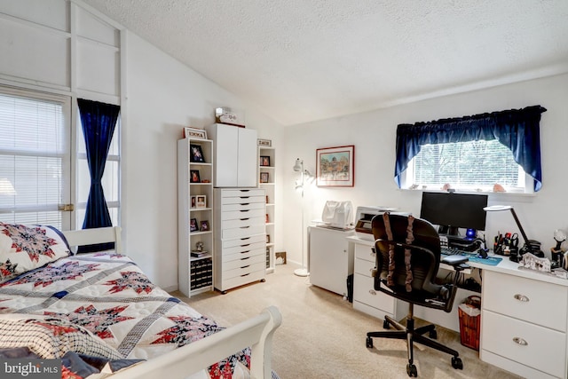 1534 Benton Hollow Rd, Drumore, PA 17518 - bedroom featuring light carpet, lofted ceiling, a textured ceiling, and a desk