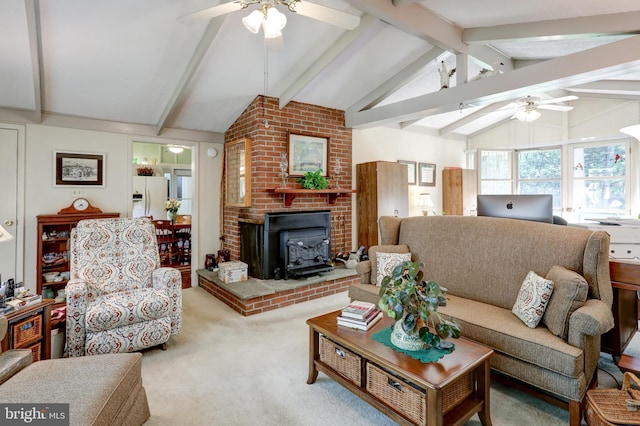 1534 Benton Hollow Rd, Drumore, PA 17518 - carpeted living room featuring ceiling fan and a wood stove