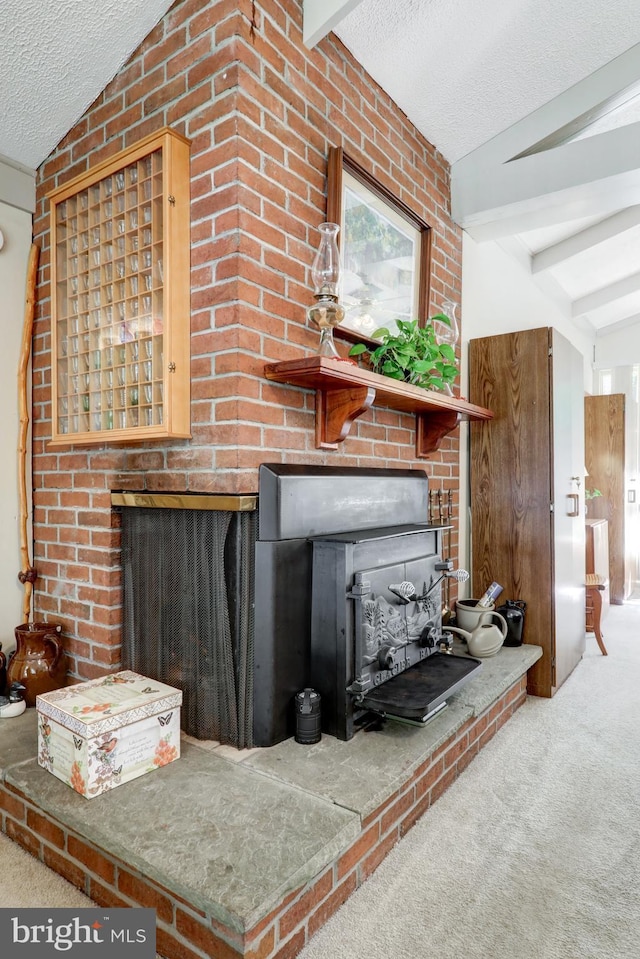 1534 Benton Hollow Rd, Drumore, PA 17518 - carpeted living area with a textured ceiling and a multi sided fireplace