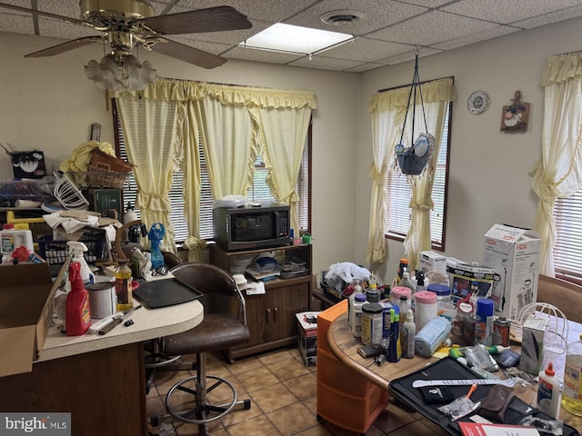 3236 George St, Baltimore, MD 21220 - office space featuring light tile patterned floors, a drop ceiling, and ceiling fan