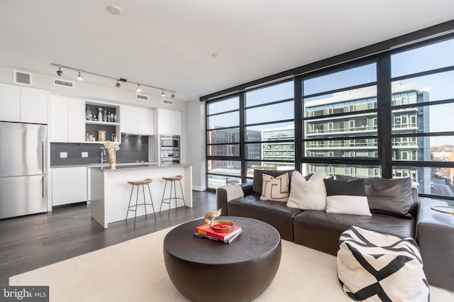 1300 4th St SE Unit 715, Washington, DC 20003 - living room featuring dark wood finished floors and floor to ceiling windows