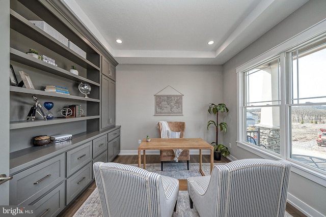 1737 Shadyside Rd Unit Ap, Downingtown, PA 19335 - office area with dark wood finished floors, a tray ceiling, and recessed lighting