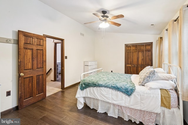 13 Plymouth, Tabernacle, NJ 08088 - bedroom featuring dark wood finished floors, lofted ceiling, and a ceiling fan