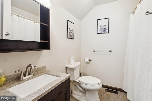 13 Plymouth, Tabernacle, NJ 08088 - full bathroom featuring vanity, vaulted ceiling, and a shower with curtain