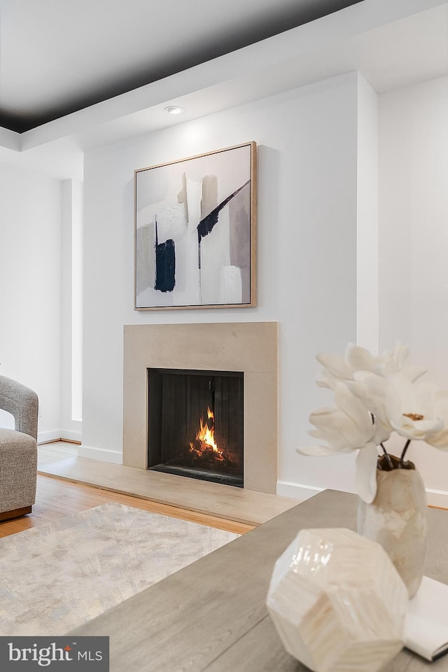 2950 Macomb St NW, Washington, DC 20008 - living room featuring wood finished floors, a premium fireplace, baseboards, and recessed lighting