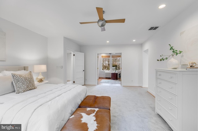2950 Macomb St NW, Washington, DC 20008 - bedroom with radiator, baseboards, light carpet, and recessed lighting