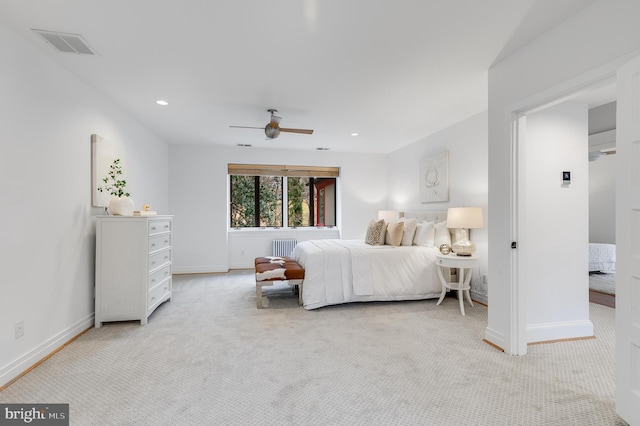 2950 Macomb St NW, Washington, DC 20008 - bedroom with carpet, baseboards, radiator heating unit, recessed lighting, and ceiling fan