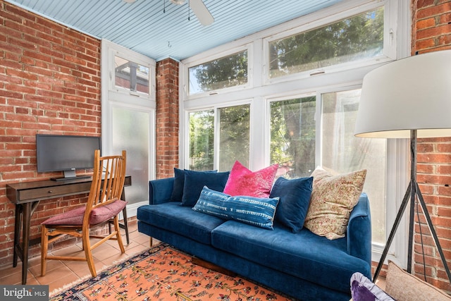1850 Irving St NW, Washington, DC 20010 - living room with brick wall and a ceiling fan