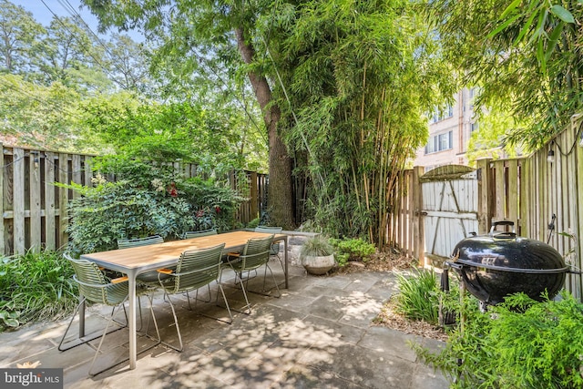 1850 Irving St NW, Washington, DC 20010 - fenced backyard with outdoor dining area, a patio area, a grill, and a gate