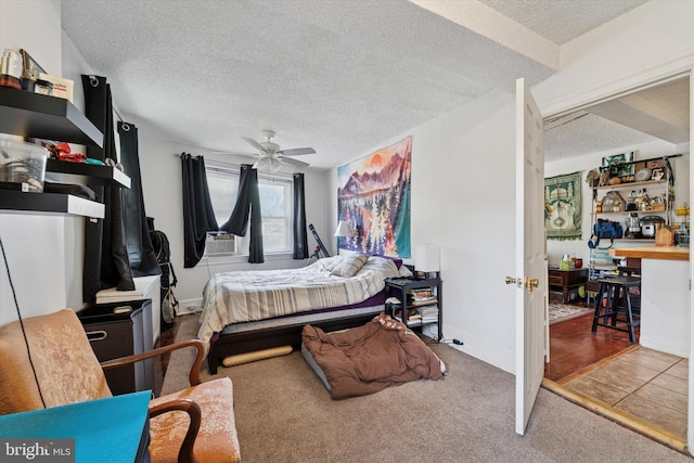 3 W Gowen Ave, Philadelphia, PA 19119 - bedroom featuring a textured ceiling, carpet flooring, baseboards, and a ceiling fan