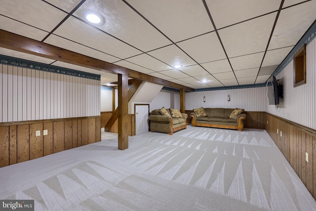 1549 Willoughby Cir, Manheim, PA 17545 - carpeted living area featuring wooden walls and a wainscoted wall