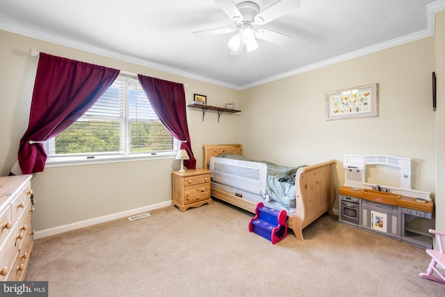 2997 Patapsco Rd, Finksburg, MD 21048 - carpeted bedroom with crown molding, baseboards, and a ceiling fan